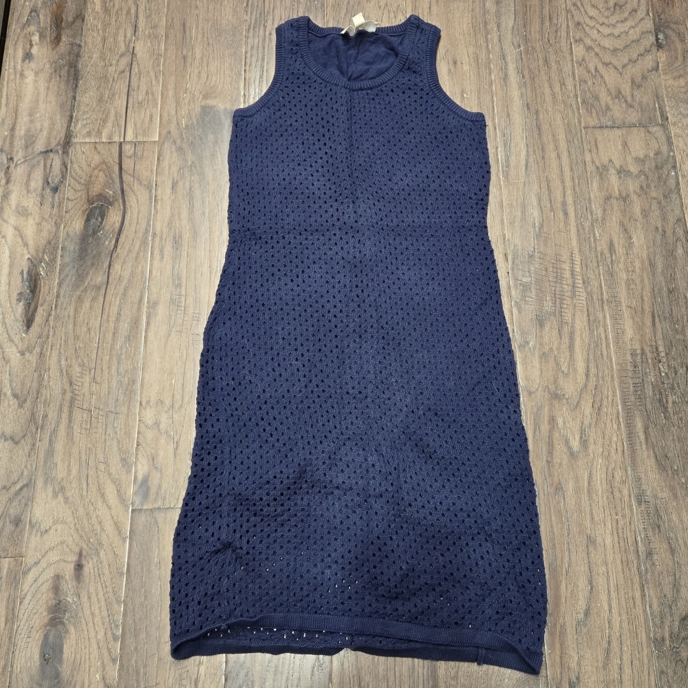 Michael Kots Dark Blue Sleeveless Knit Tank Eyelet Dress